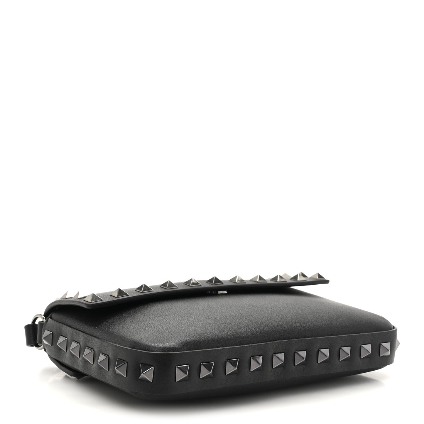Grainy Calfskin Rockstud Crossbody Pouch Black