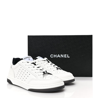 Chanel Grained Calfskin Fabric Womens Logo Sneakers 39 White Black 8 of 8