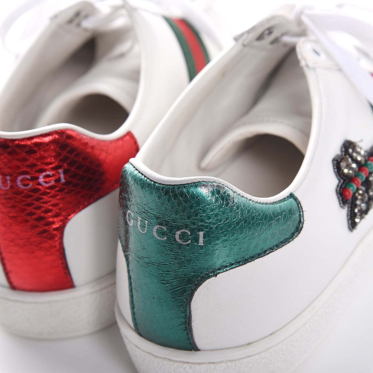 Calfskin Web Studded Arrow Ace Sneakers 39 White