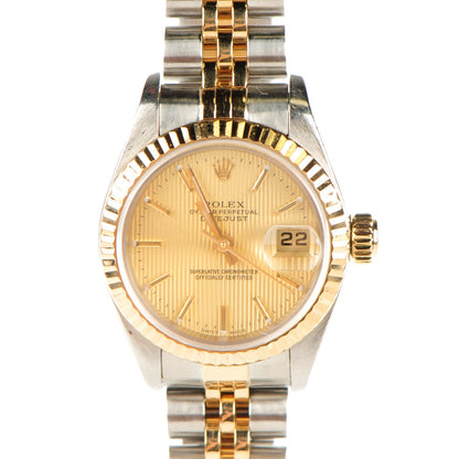 Rolex Stainless Steel 18K Yellow Gold 26mm Oyster Perpetual Datejust Watch Champagne Tapestry 79173 1 of 6