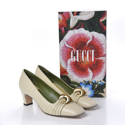 Gucci Malaga Kid Half Moon GG Square Toe Pumps 40 Vintage White 10 of 10