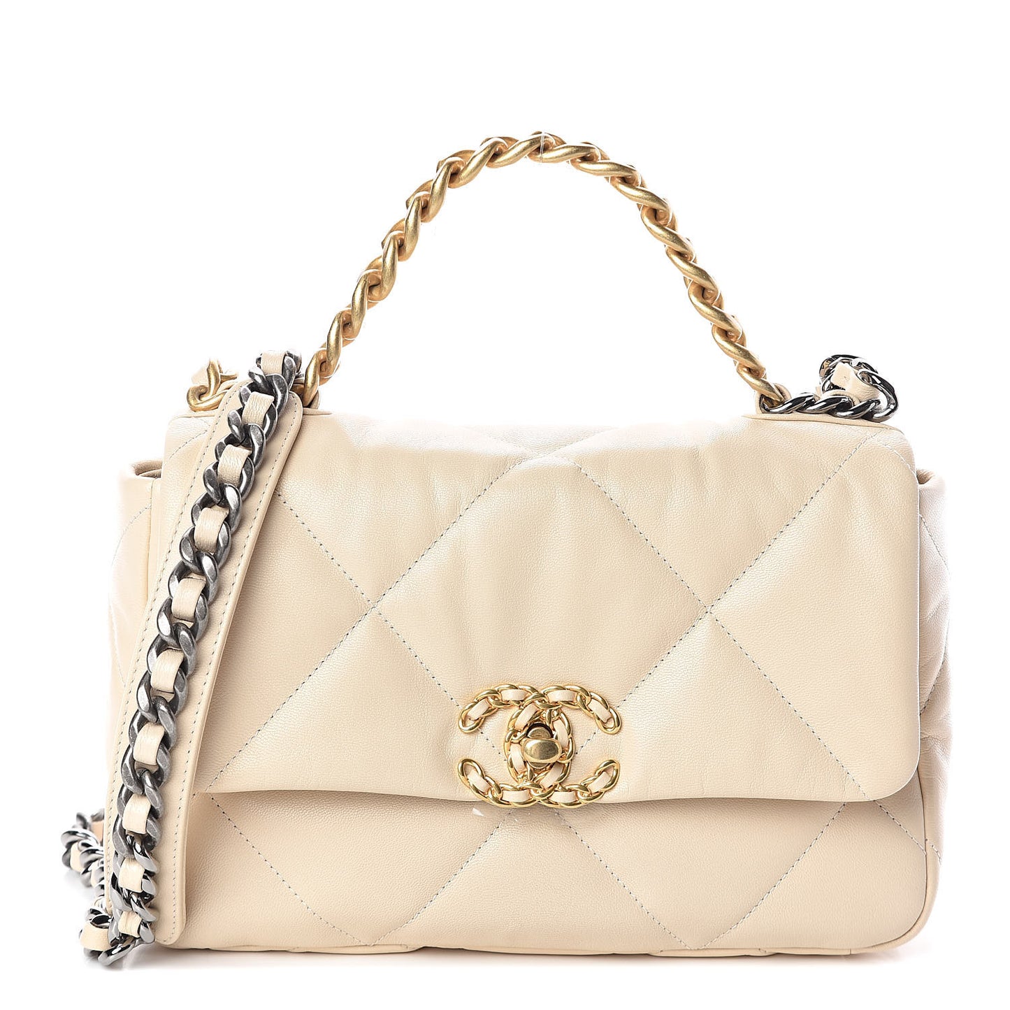 Goatskin Quilted Medium 19 Flap Beige