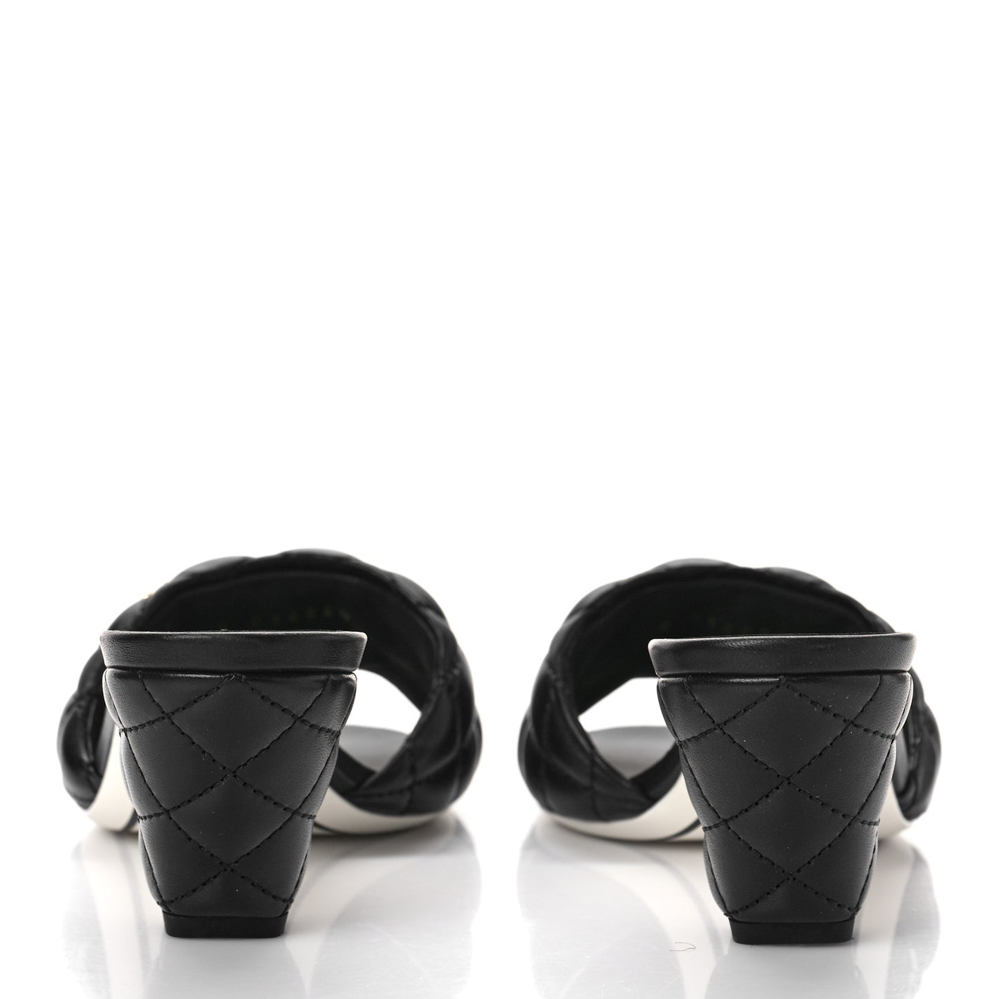 Lambskin Quilted Textured CC Mules 38 Black