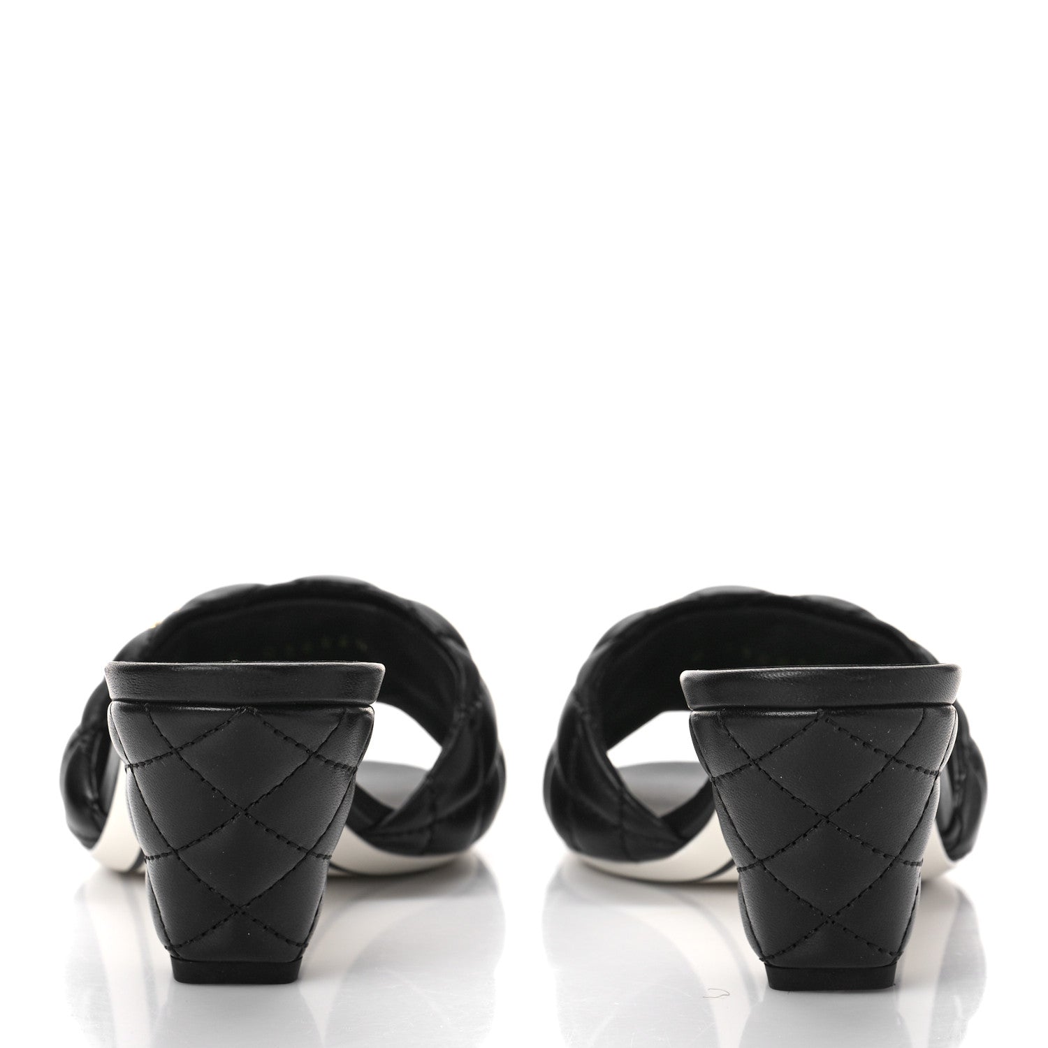 Chanel Lambskin Quilted Textured CC Mules 38 Black 5 of 10