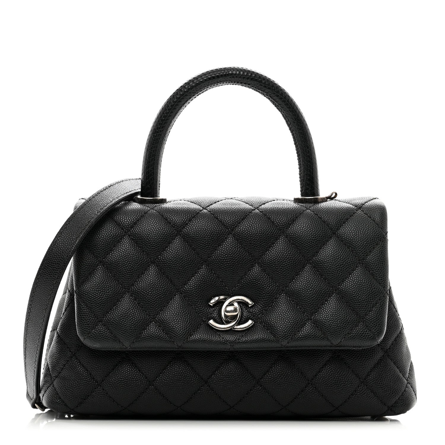 Chanel Caviar Lizard Embossed Quilted Mini Coco Handle Flap Black 1 of 12