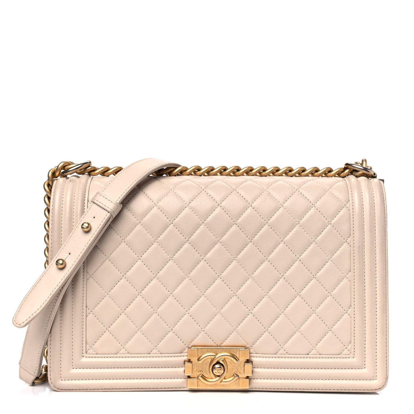 Calfskin Quilted New Medium Boy Flap Beige Clair