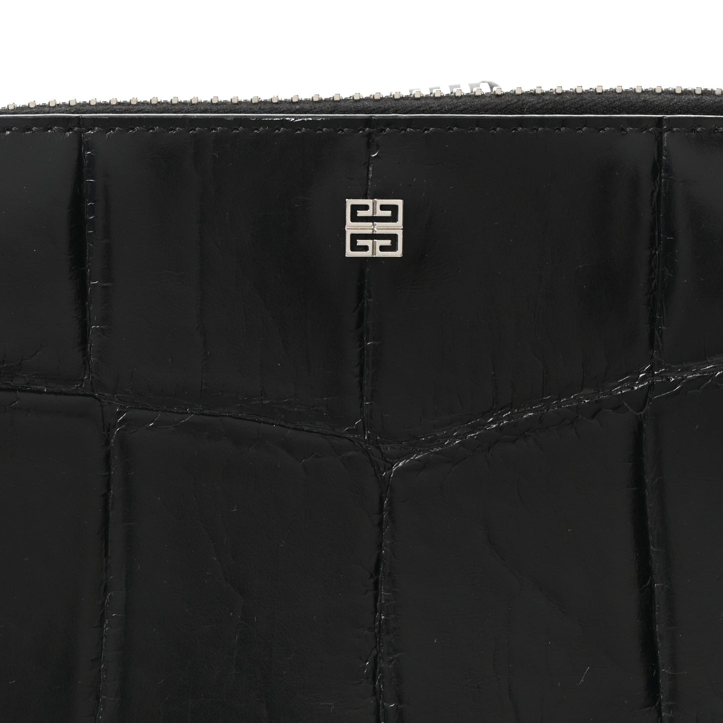 Calfskin Crocodile Embossed Antigona U Crossbody Bag Black
