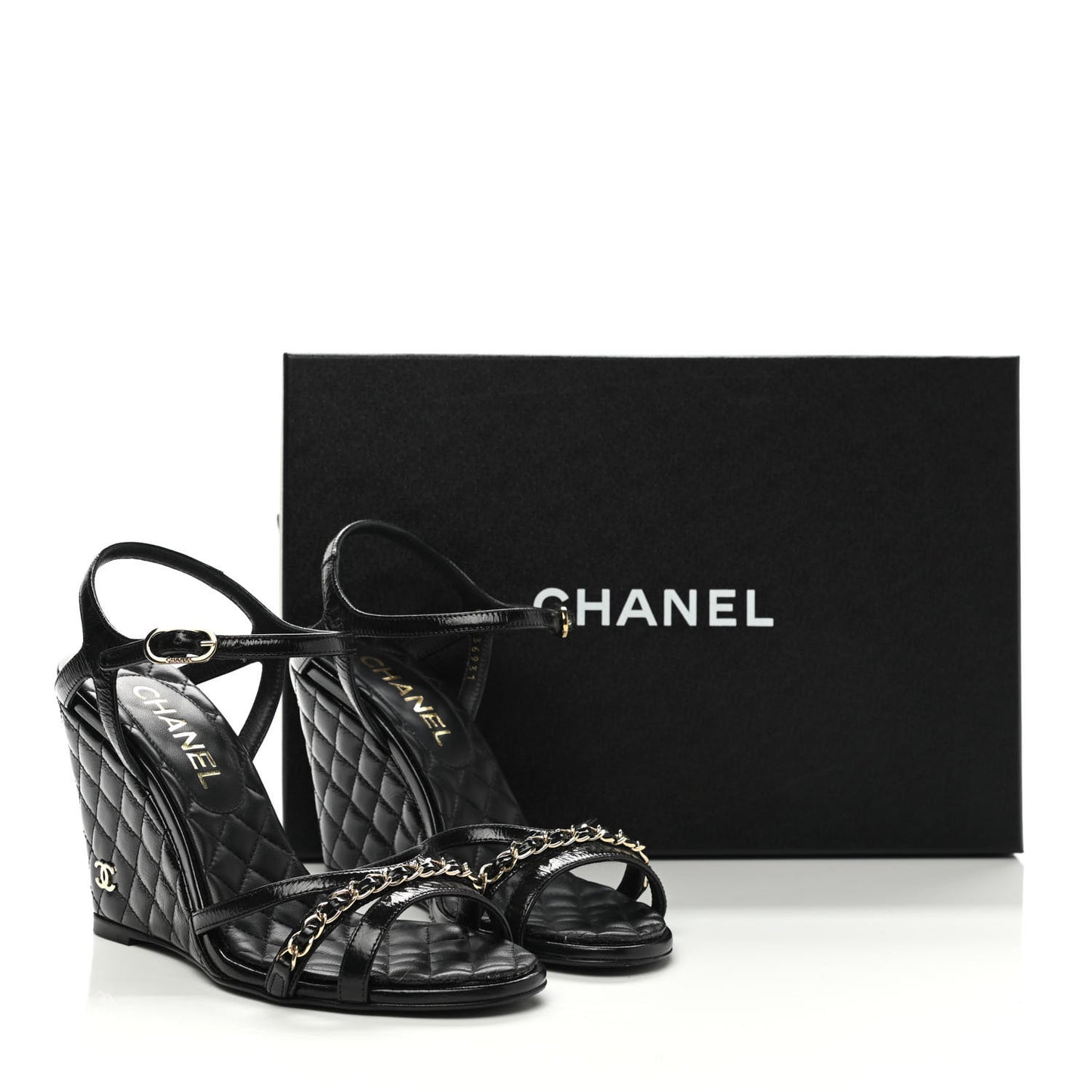 Lambskin Quilted Wedge Sandals 37.5 Black