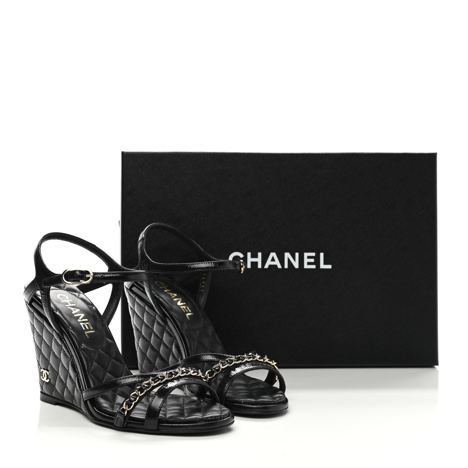 Chanel Lambskin Quilted Wedge Sandals 37.5 Black 9 of 9
