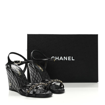 Chanel Lambskin Quilted Wedge Sandals 37.5 Black 9 of 9