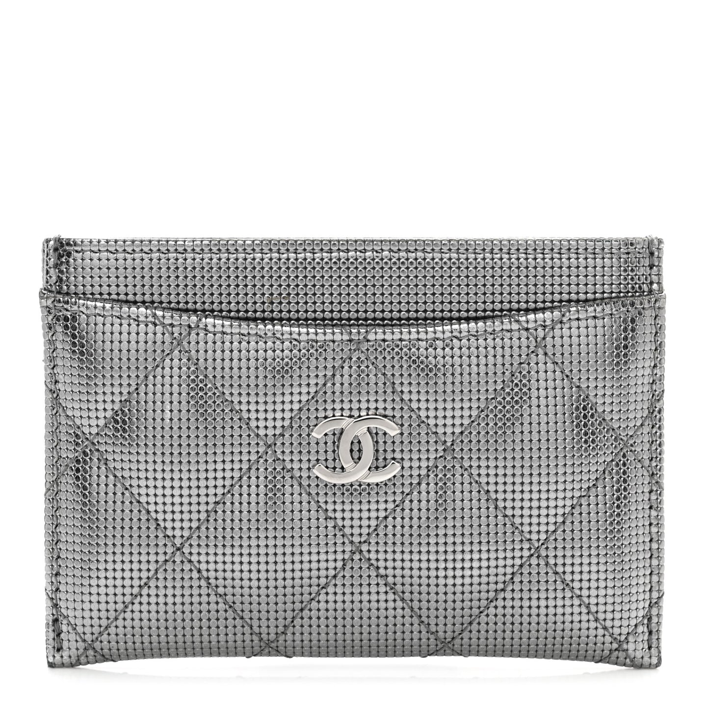 Metallic Calfskin Pixel Effect Card Holder Dark Silver