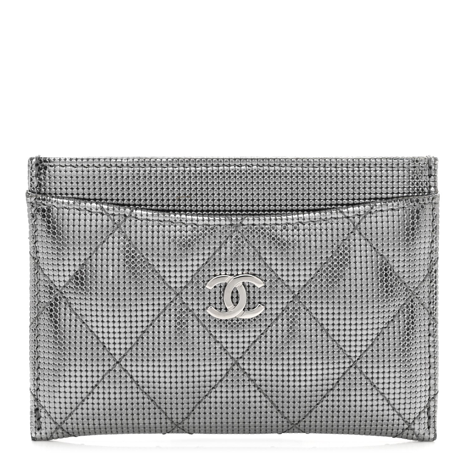 Chanel Metallic Calfskin Pixel Effect Card Holder Dark Silver 1 of 8