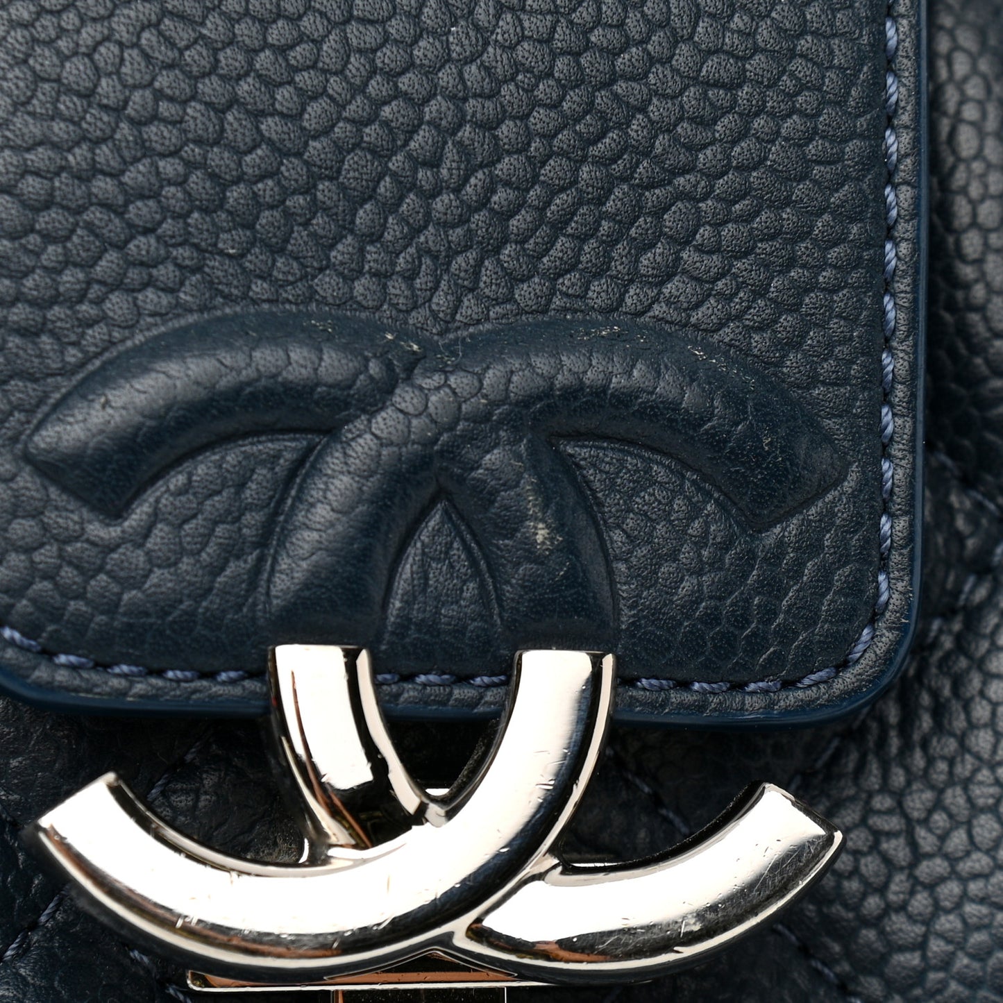 Caviar Quilted Large CC Box Shopping Tote Navy