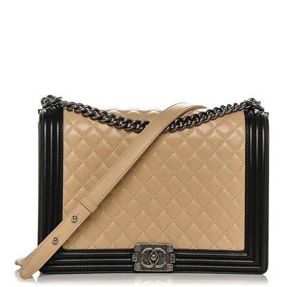 Chanel Lambskin Quilted Large Boy Flap Beige Black 1 of 11