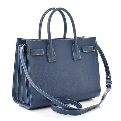 Saint Laurent Grained Calfskin Topstitch Baby Sac De Jour Denim 3 of 10