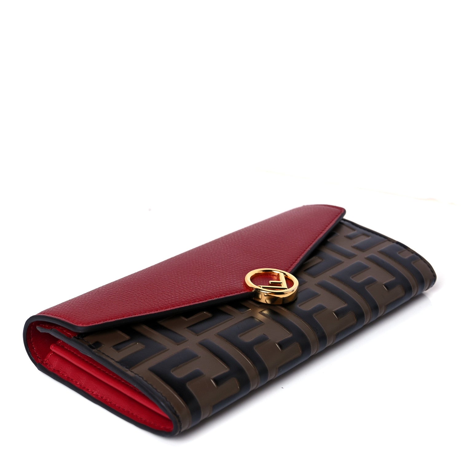 Fendi Vitello Cruise F is Fendi Bi-Color FF 1974 Embossed Continental Envelope Wallet Maya Black Fragola 4 of 7