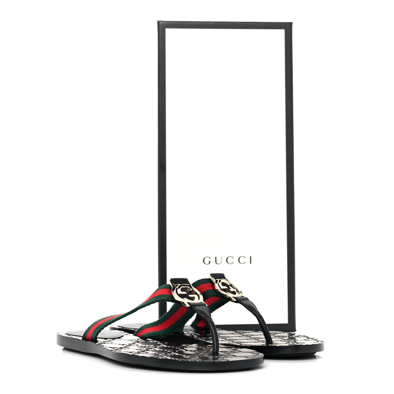 Gucci Nylon Guccissima Web Womens Thong Sandals 35.5 Green Red Black 8 of 8