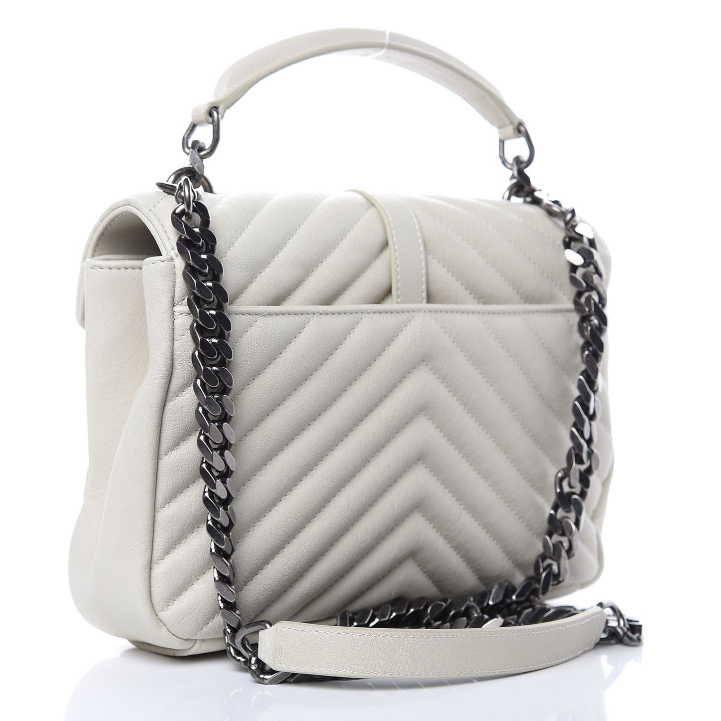 Sheepskin Matelasse Chevron Monogram Medium College Bag Crema Soft