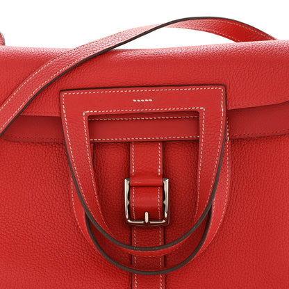 Hermes Taurillon Clemence Verso Halzan 31 GM Rouge Casaque Vermillion 7 of 13