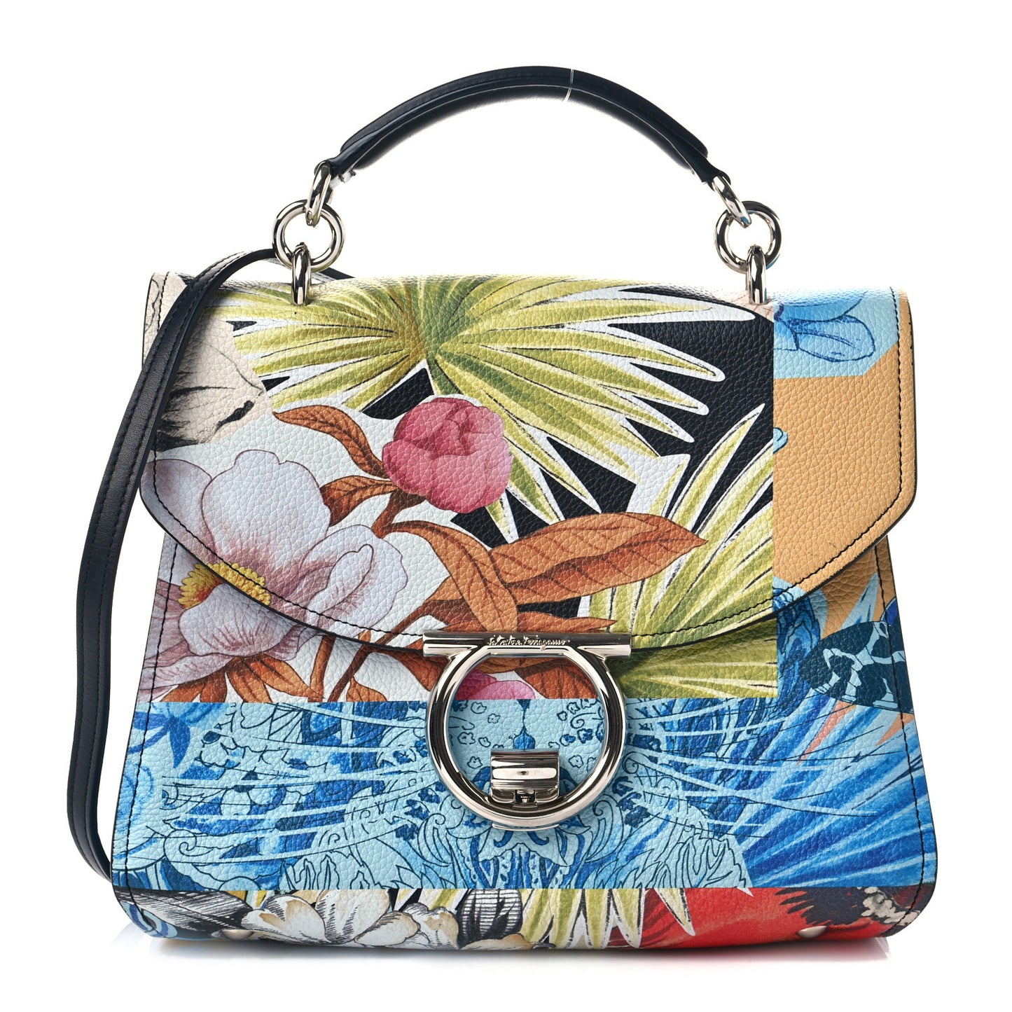 Calfskin Floral Print Margot Top Handle Satchel Multicolor