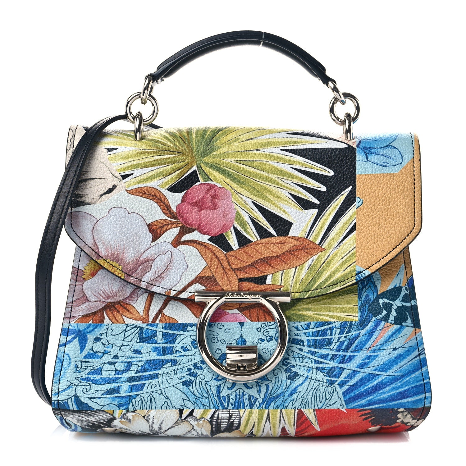 Salvatore Ferragamo Calfskin Floral Print Margot Top Handle Satchel Multicolor 1 of 7
