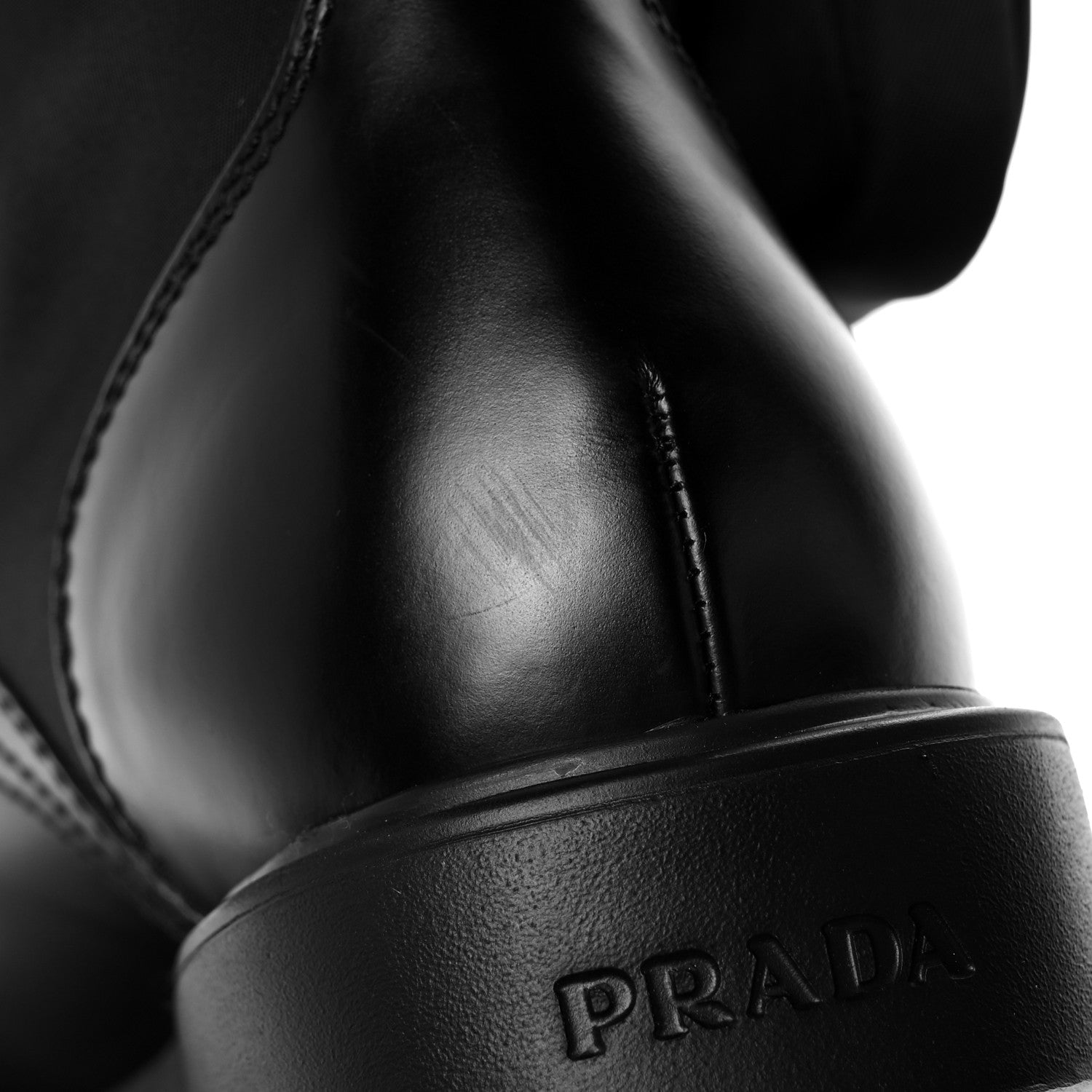 Prada Spazzolato Rois Re-Nylon Metal Triangle Logo Monolith Pouch Pocket 55mm Boots 38 Black 10 of 15