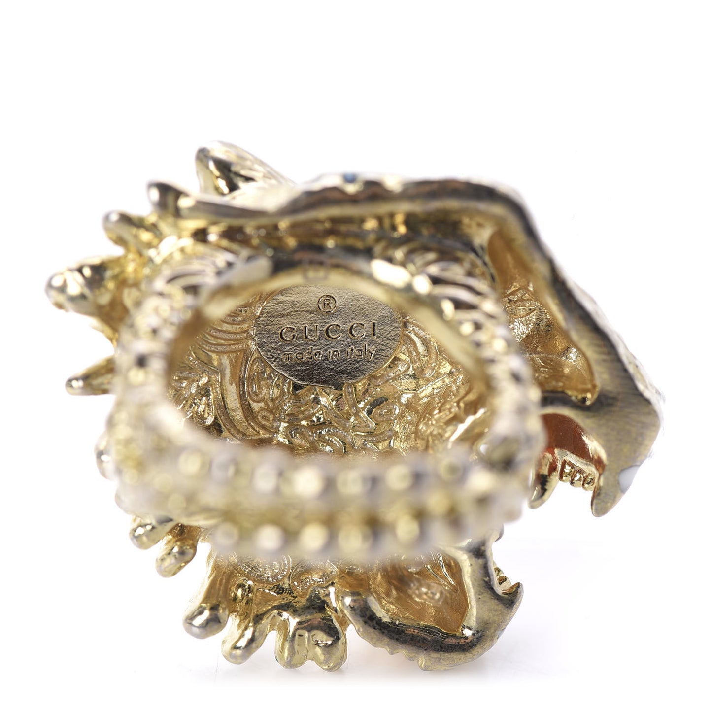 Metal Crystal Lion Head Ring XS Aged Gold Multicolor