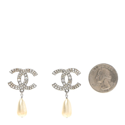 Chanel Crystal Pearl CC Drop Darling Bows Earrings Silver Pearly White 2 of 7