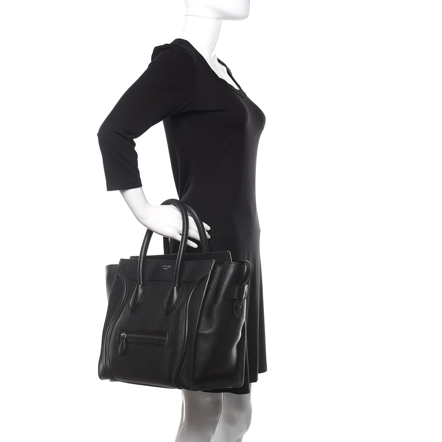 Celine Drummed Calfskin Mini Luggage Black 2 of 10