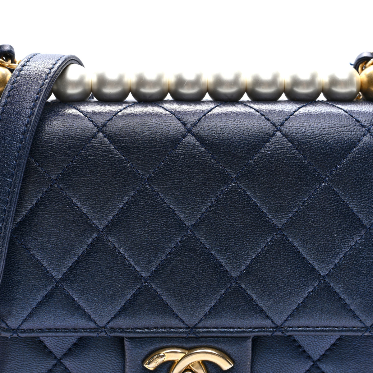 Chanel Iridescent Lambskin Quilted Chic Pearls Flap Navy Blue 8 of 10