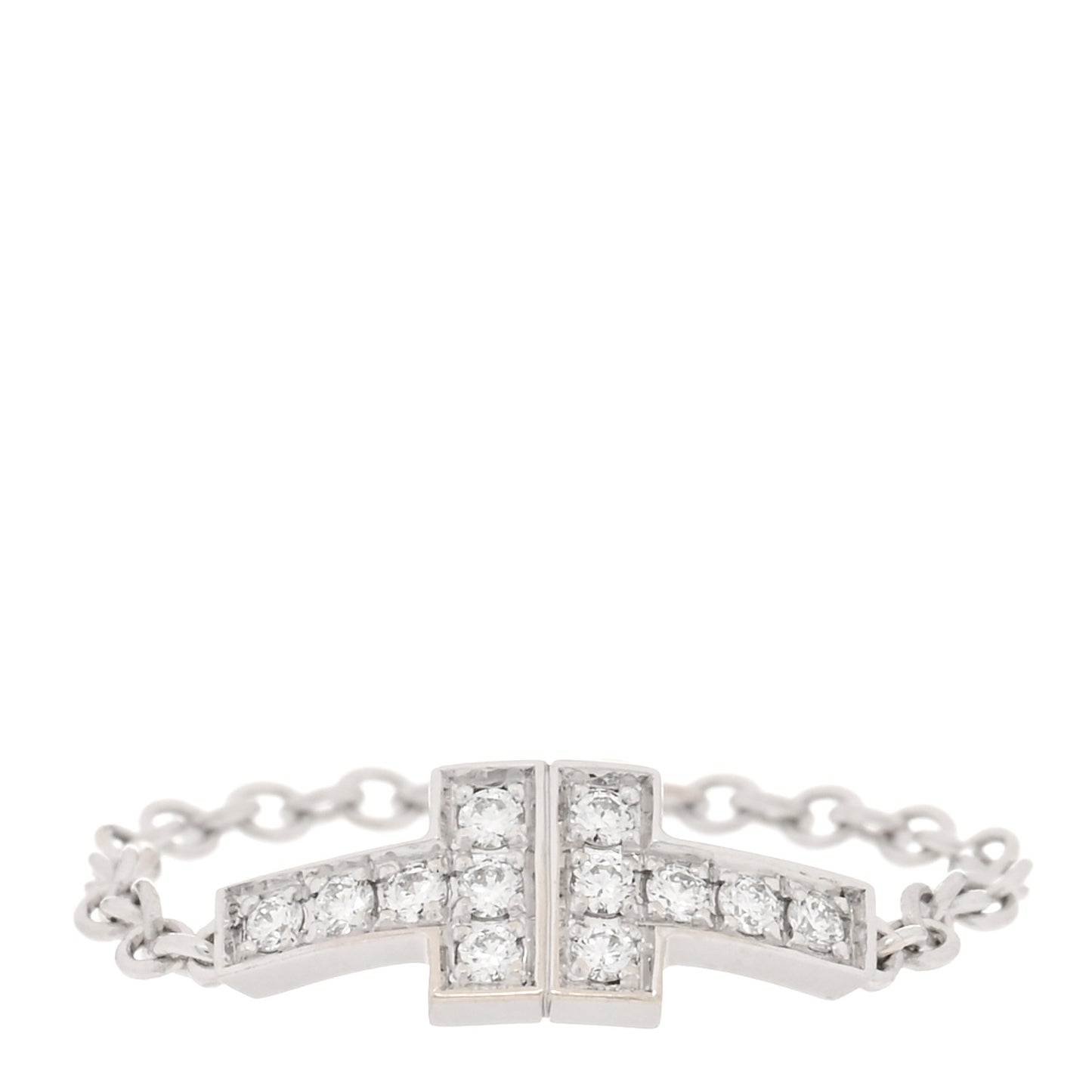18K White Gold Diamond T Chain Ring 49 5