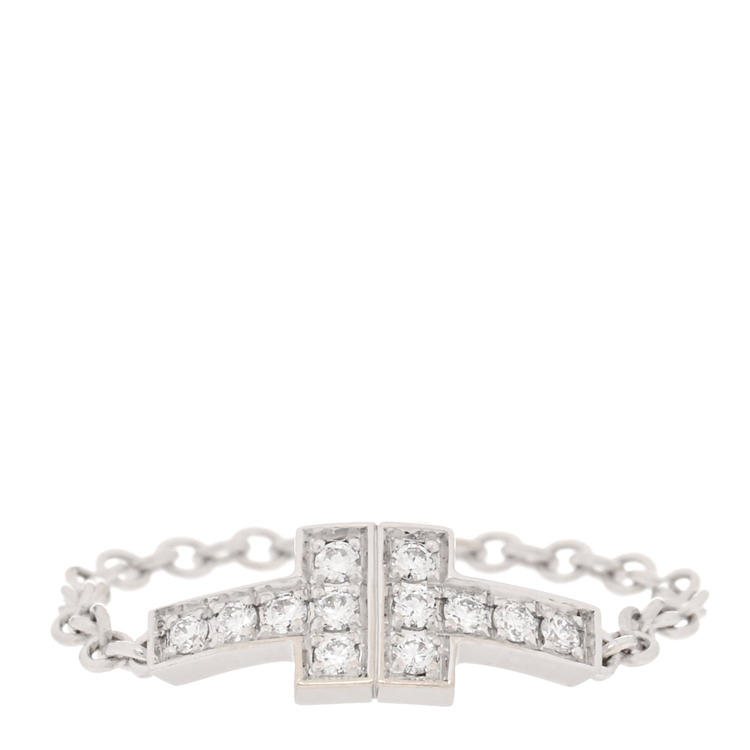 Tiffany 18K White Gold Diamond T Chain Ring 49 5 1 of 4