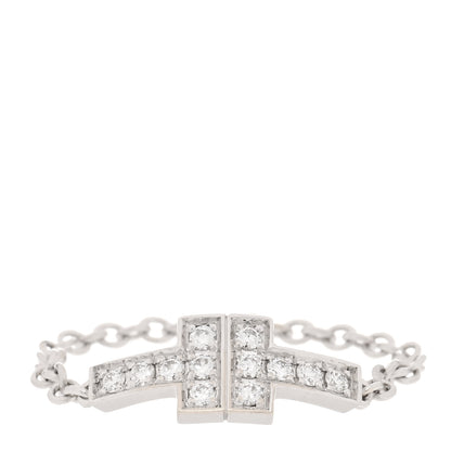 Tiffany 18K White Gold Diamond T Chain Ring 49 5 1 of 4