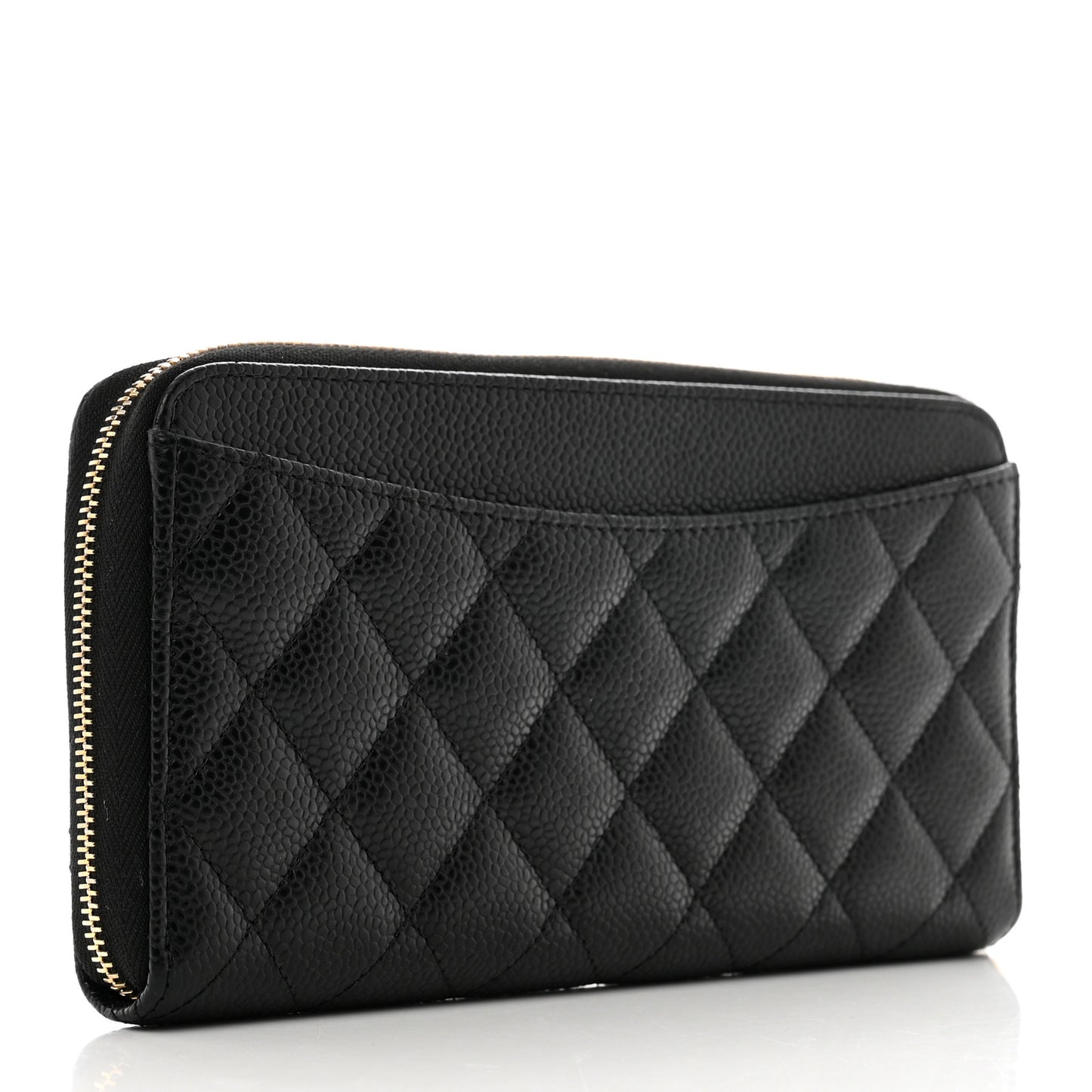 Caviar Quilted Large Gusset Zip Around Wallet Black