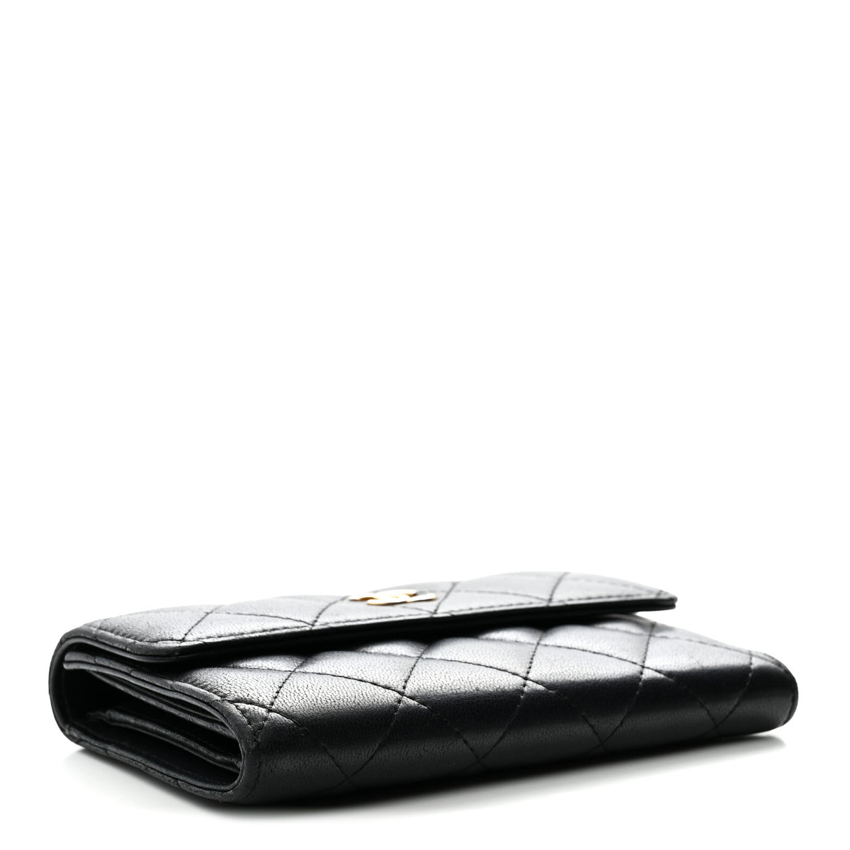 Lambskin Quilted Small Flap Wallet Black