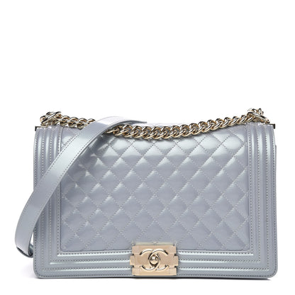 Chanel Iridescent Glazed Calfskin Quilted New Medium Boy Flap Light Blue 1 of 12
