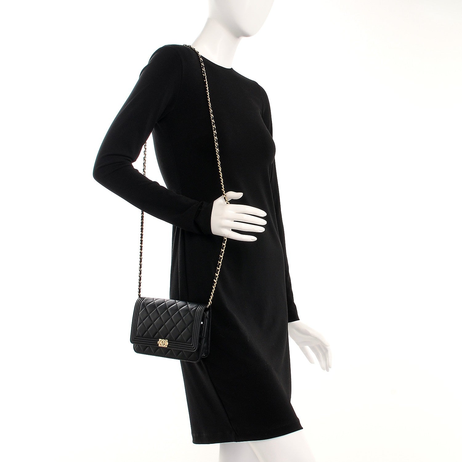 Chanel Lambskin Quilted Boy Wallet On Chain WOC Black 2 of 11