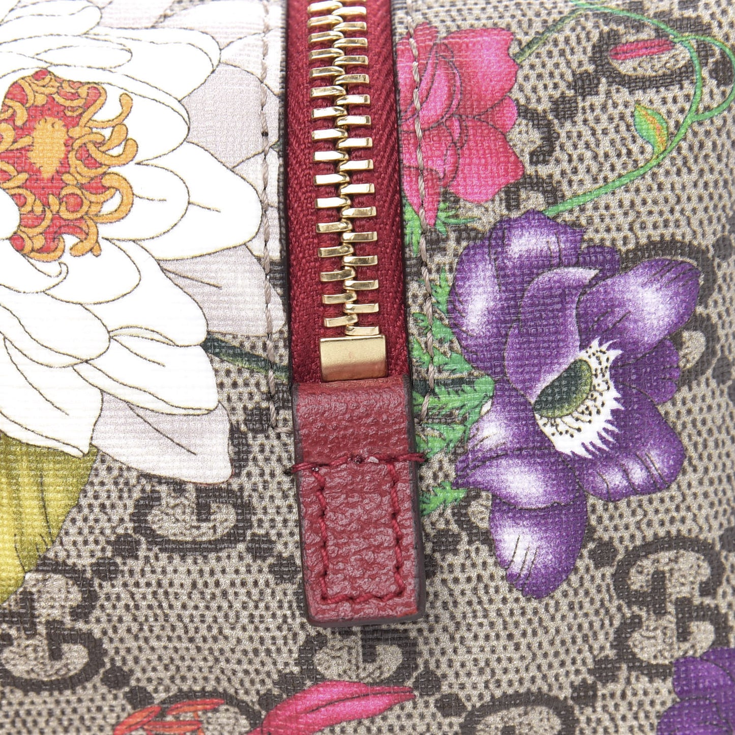 Soft GG Supreme Monogram Flora Calfskin Medium Ophidia Cosmetic Case Beige Ebony Multicolor Rosso