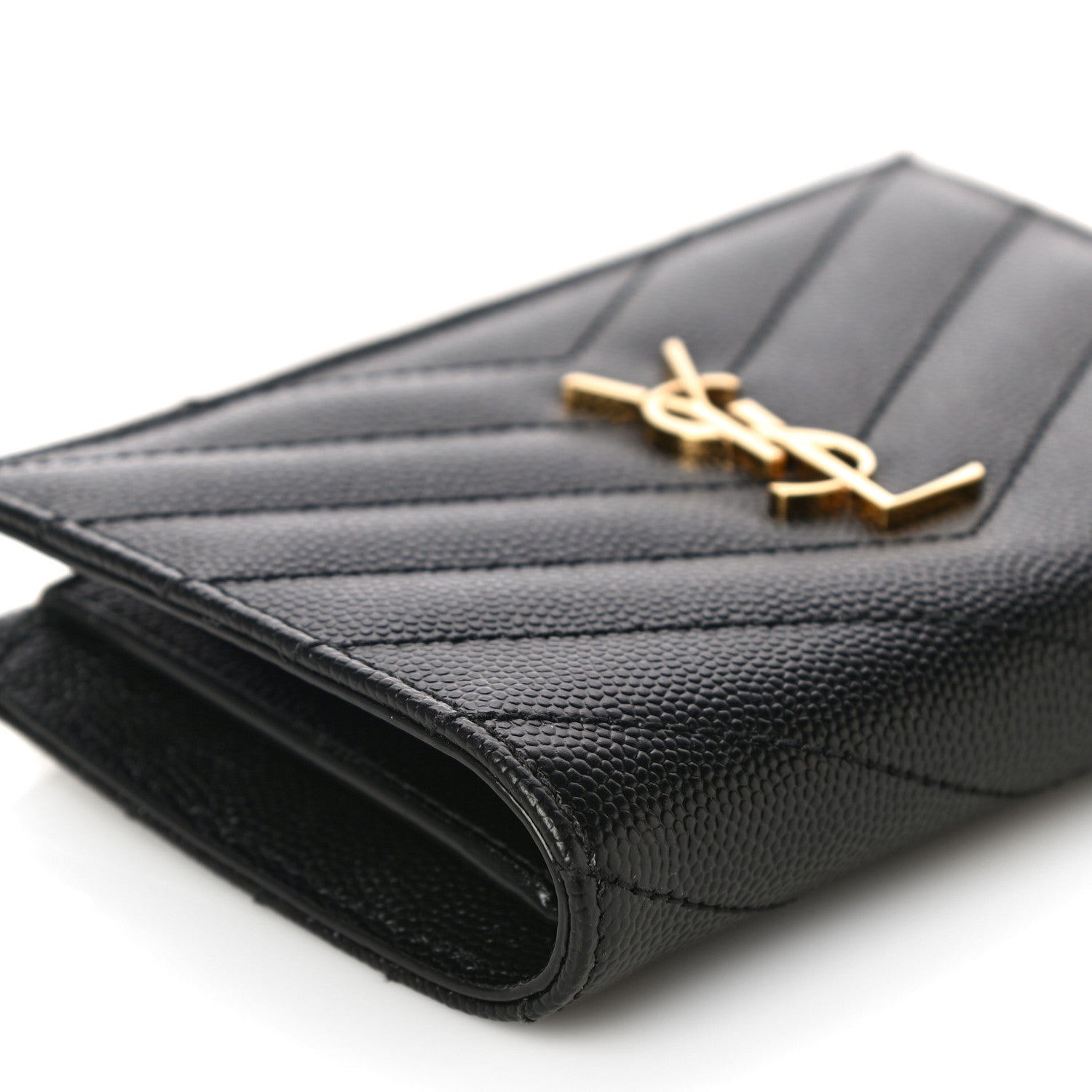 Saint Laurent Grain De Poudre Matelasse Chevron Monogram Zipped Two-Part Wallet Black 8 of 9