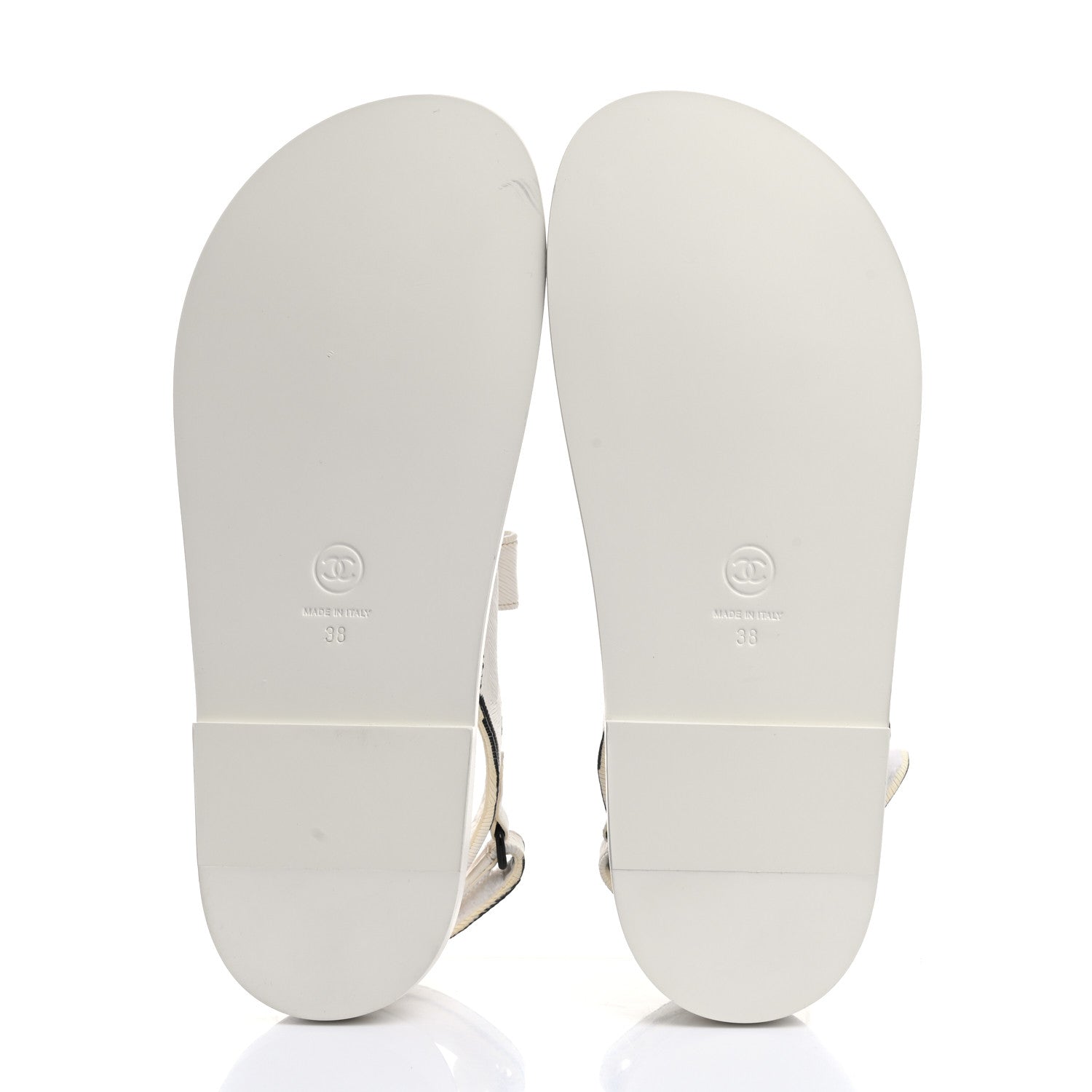 Chanel Calfskin Printed Velcro Dad Sandals 38 White Black 5 of 10