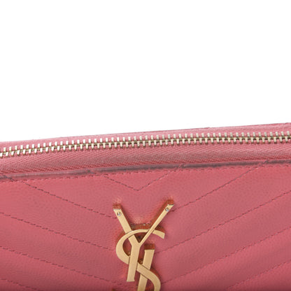 Saint Laurent Grain De Poudre Matelasse Chevron Monogram Zip Around Wallet Bubblegum 13 of 13