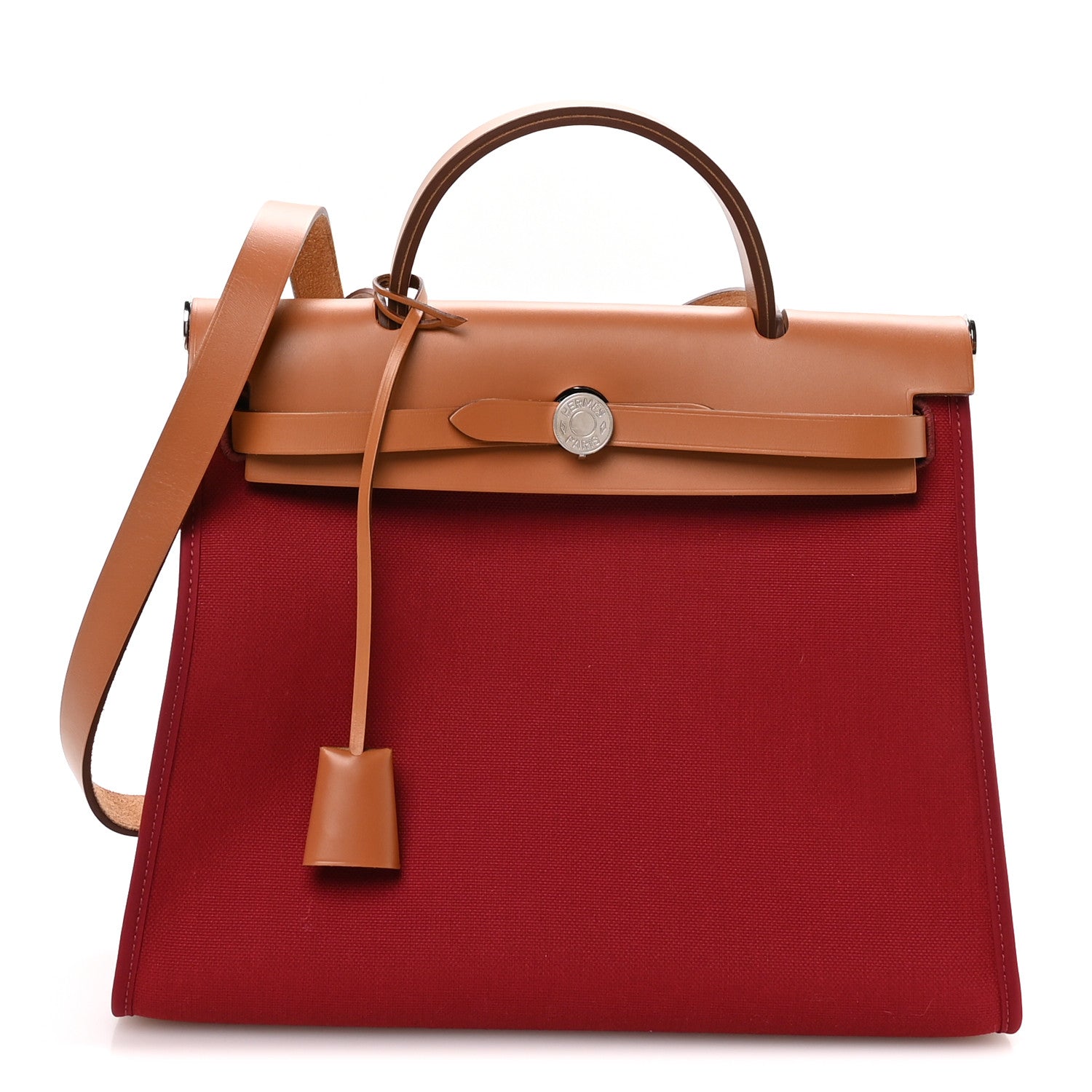 Hermes Vache Hunter Toile Herbag Zip 31 PM Rouge Grenat Natural 1 of 12