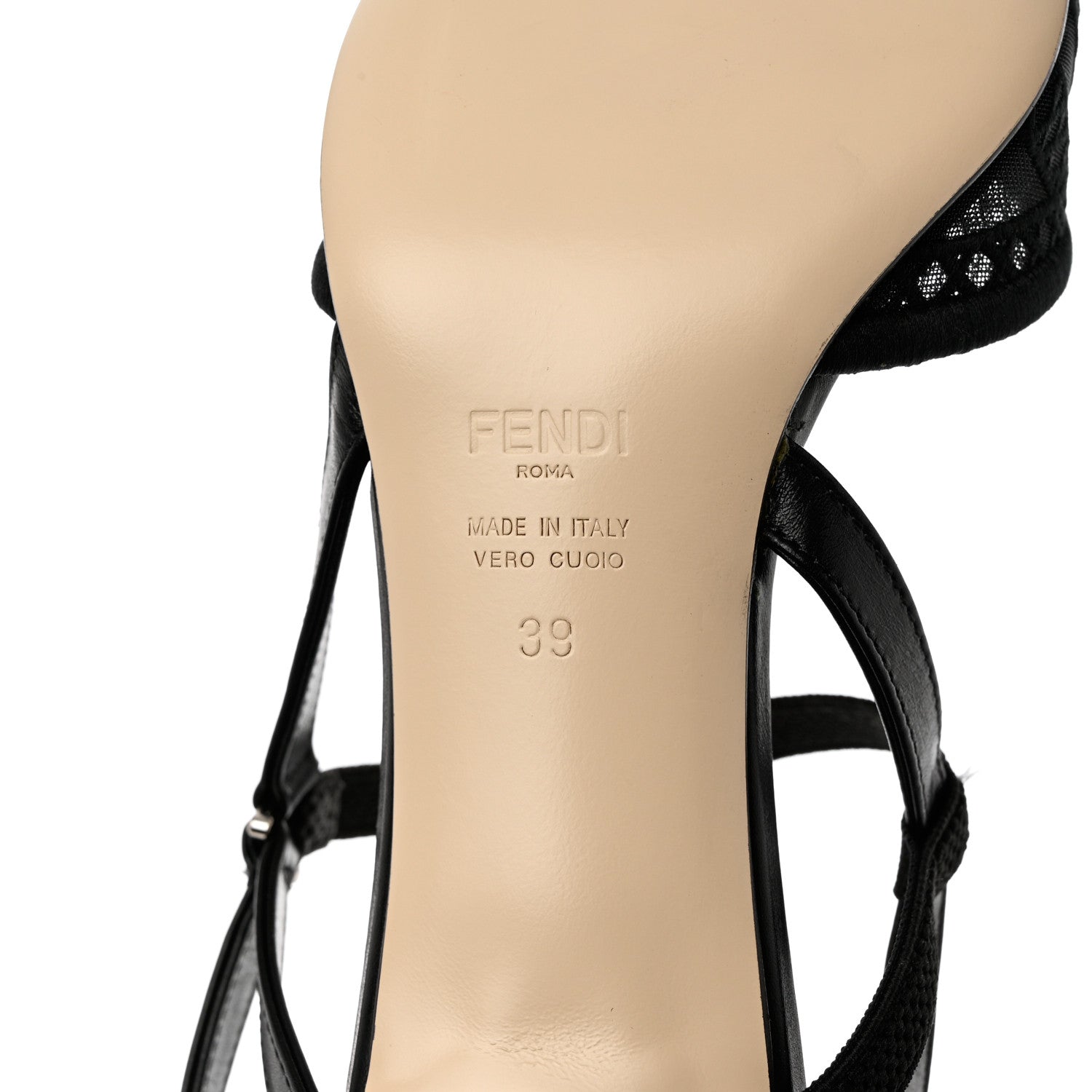 Fendi Mesh Vitello Ajour Embroidered Colibri Lite 55mm Slingback Pumps 39 Black 7 of 9