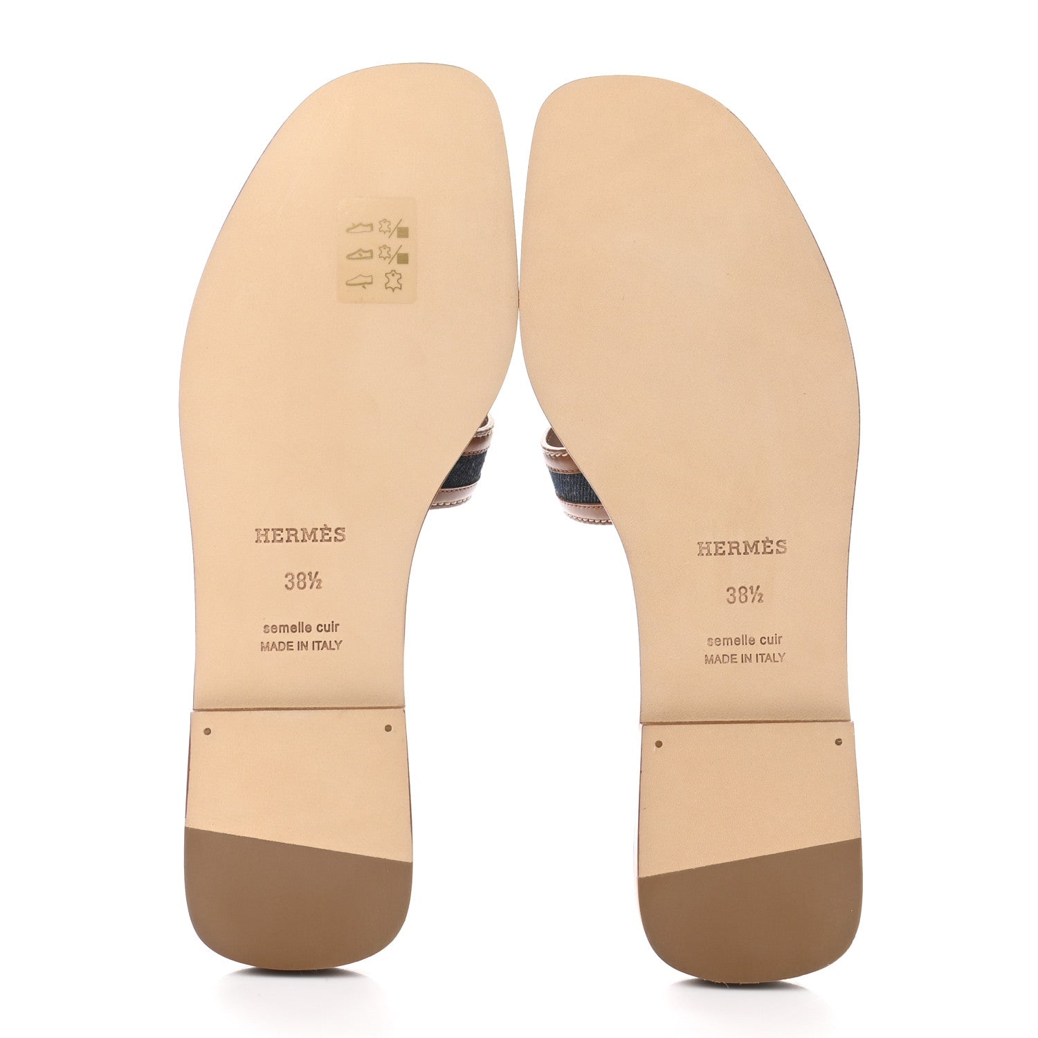 Hermes Calfskin Denim Oran Sandals 38.5 Bleu Brut Gold 5 of 9