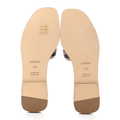 Hermes Calfskin Denim Oran Sandals 38.5 Bleu Brut Gold 5 of 9