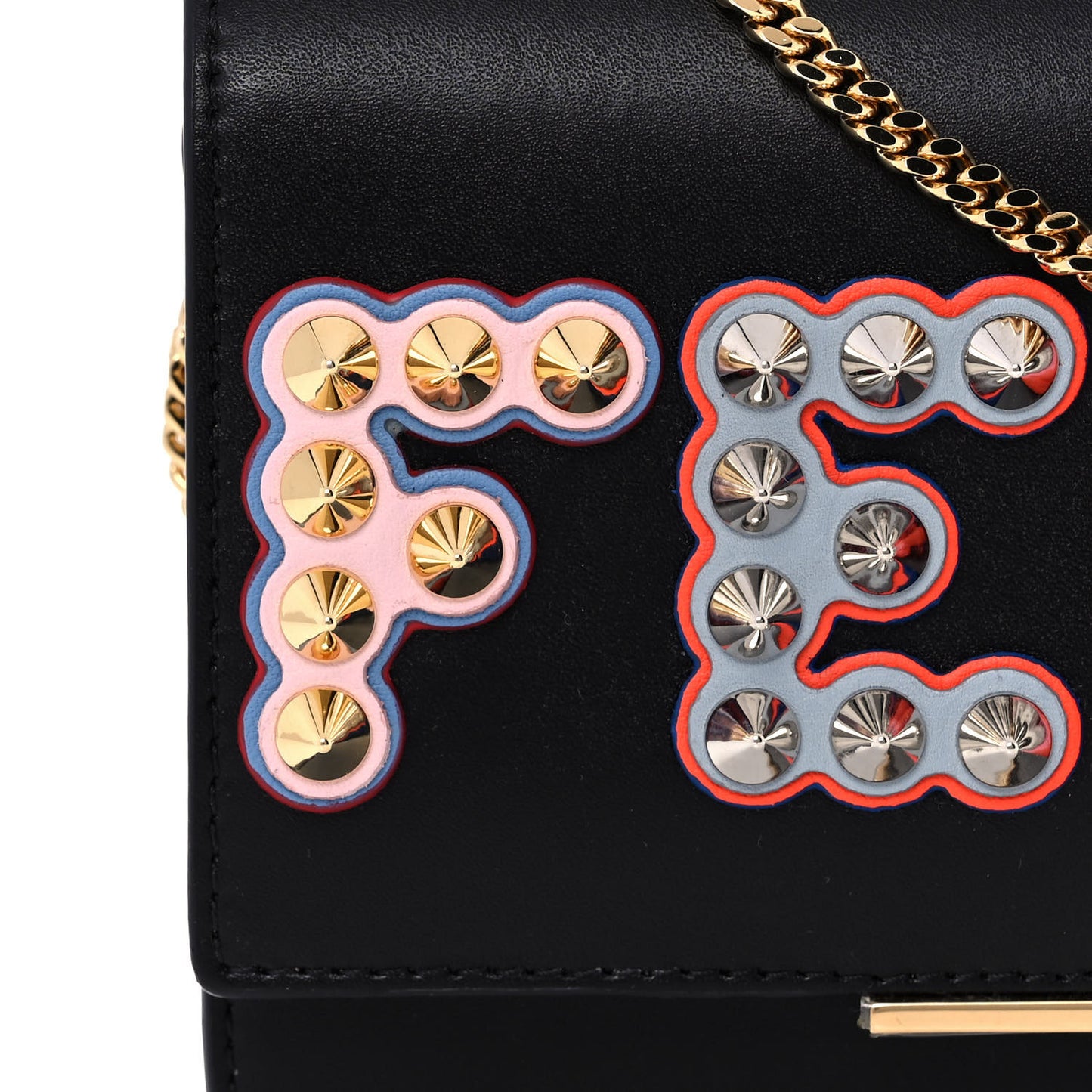 Vitello Liberty Fun Fair Metal Studded Tube Wallet on Chain Black Multicolor