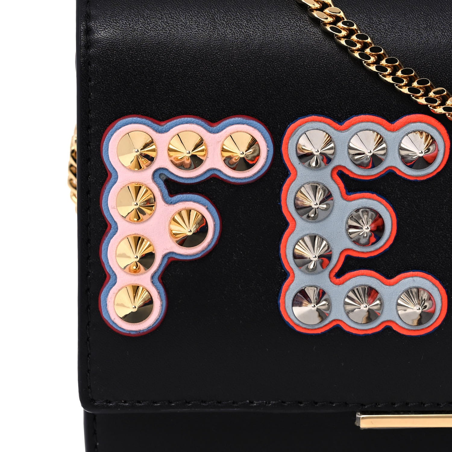 Fendi Vitello Liberty Fun Fair Metal Studded Tube Wallet on Chain Black Multicolor 7 of 8