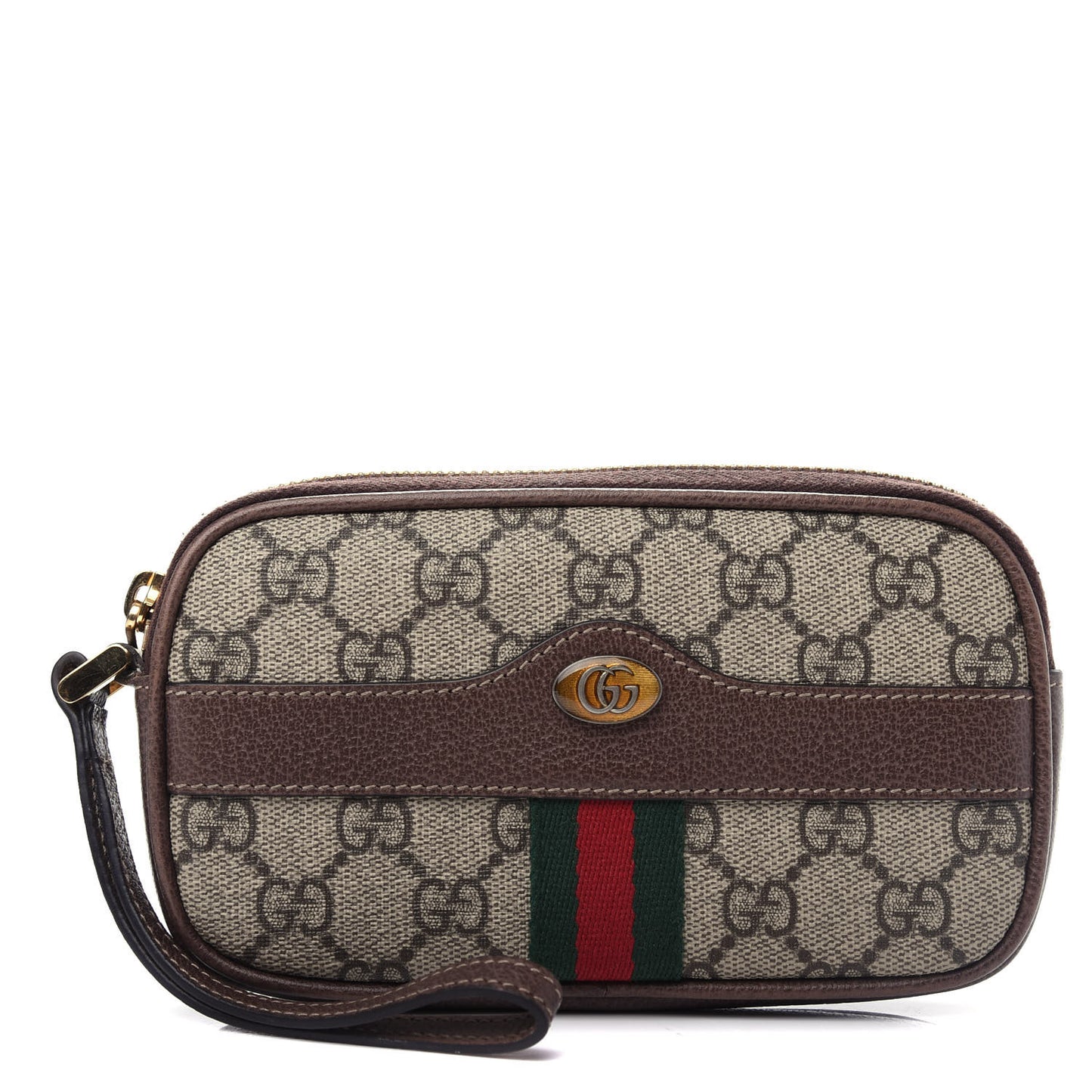 GG Supreme Monogram Ophidia Phone Case Wristlet Brown