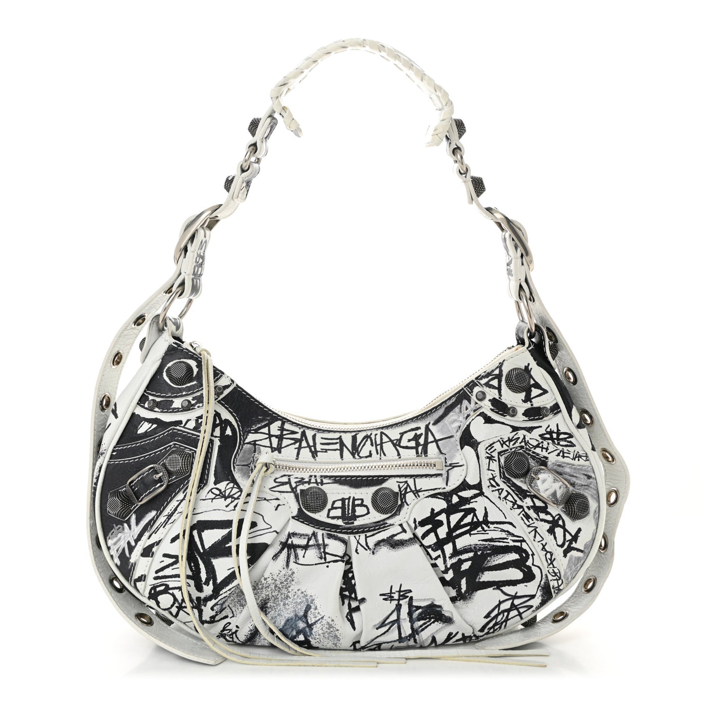 Agneau Arena Graffiti Small Le Cagole Shoulder Bag White Black
