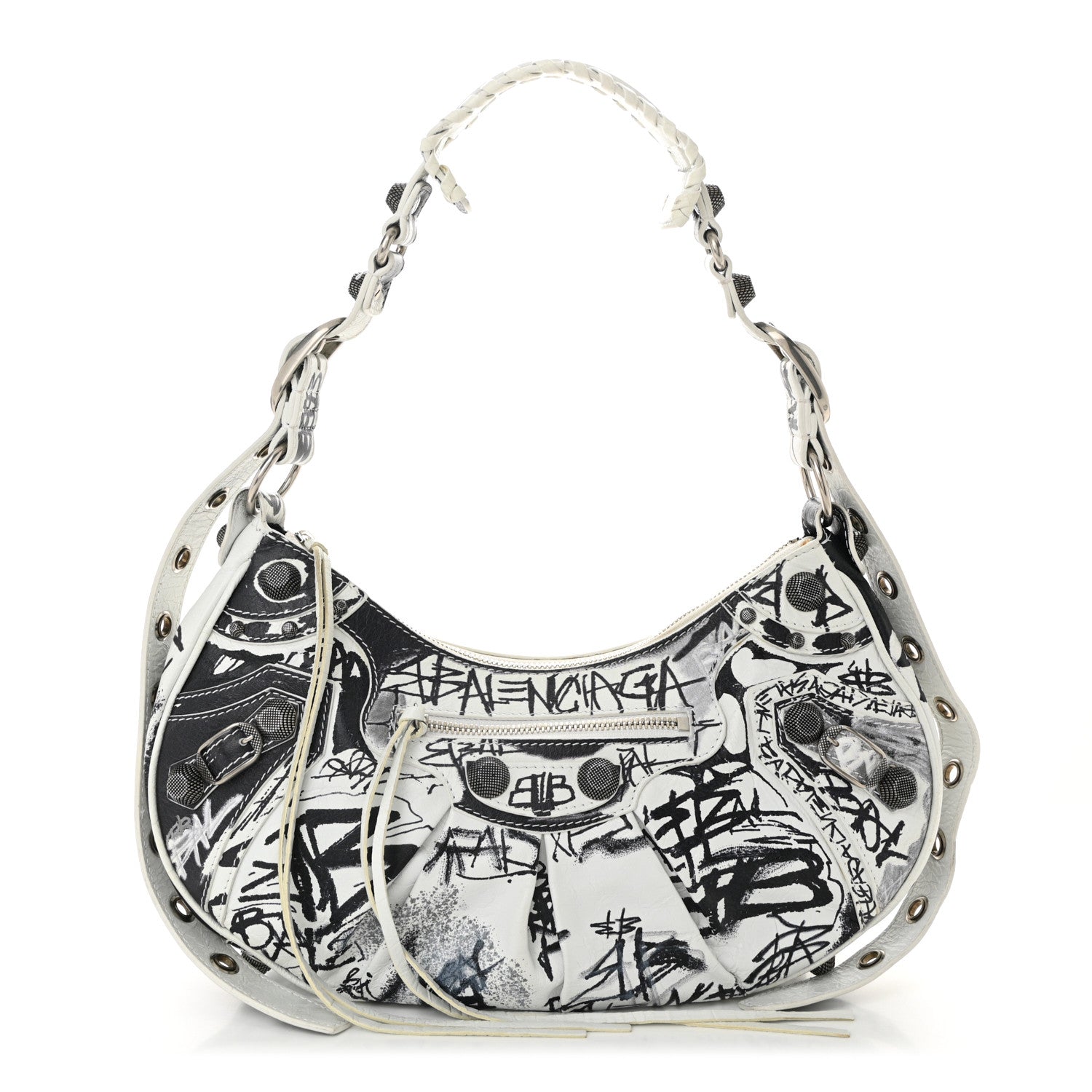 Balenciaga Agneau Arena Graffiti Small Le Cagole Shoulder Bag White Black 1 of 12